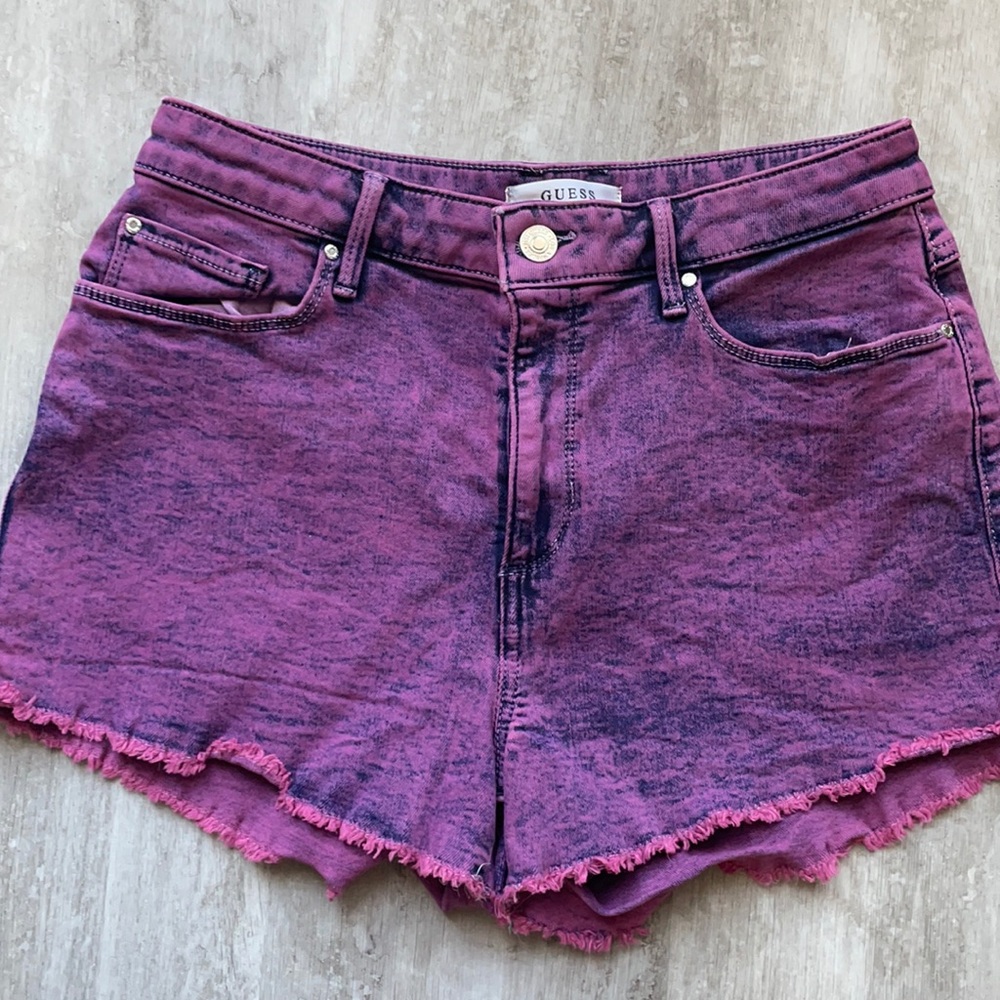 Guess Purple Acid Wash Denim Shorts